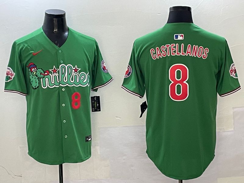 Men Philadelphia Phillies #8 Castellanos Green Three generations Joint Name Game 2025 Nike MLB Jersey style 2->philadelphia phillies->MLB Jersey
